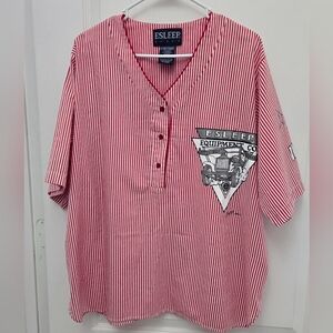 Vintage 90s Esleep Boxer Sleep Shirt XL Boxing Baseball Pajamas Red Pin Stripe